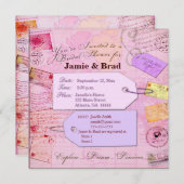 ピンクおよび紫色の花嫁旅行シャワーのテーマ 招待状 (正面/裏面)