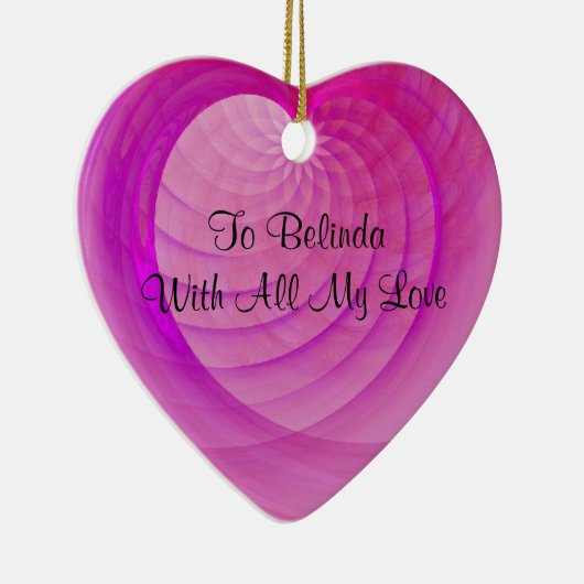 ピンクおよび紫色の骨があるハートのバレンタインの記念品 セラミックオーナメント (右)