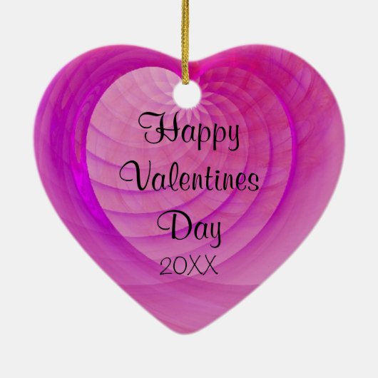 ピンクおよび紫色の骨があるハートのバレンタインの記念品 セラミックオーナメント (裏面)