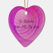 ピンクおよび紫色の骨があるハートのバレンタインの記念品 セラミックオーナメント (左)