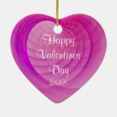 ピンクおよび紫色の骨があるハートの記念品 セラミックオーナメント (裏面)
