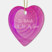 ピンクおよび紫色の骨があるハートの記念品 セラミックオーナメント (左)