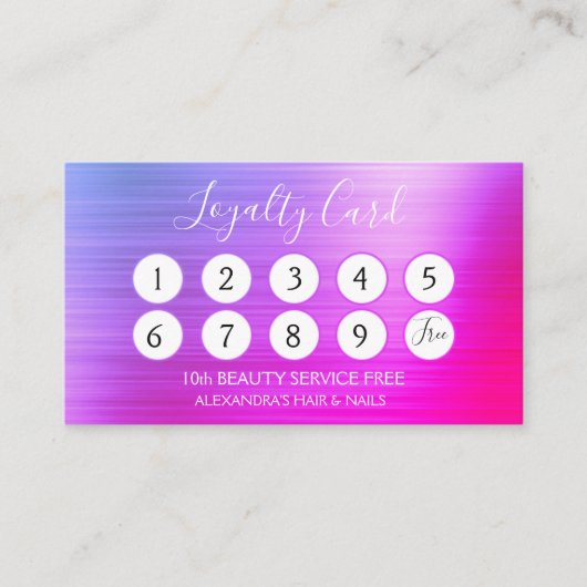 ピンクおよび紫色ビジネスホイルのロイヤリティの穿孔器 ロイヤリティカード (正面)