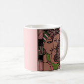 ピンクおよび緑のアフリカ系アメリカ人の女性 コーヒーマグカップ (正面右)