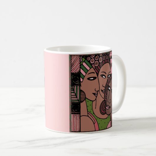 ピンクおよび緑のアフリカ系アメリカ人の女性 コーヒーマグカップ (正面右)