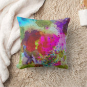 ピンクおよび緑のインクのような抽象デザインの枕 クッション (ブランケット)