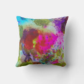 ピンクおよび緑のインクのような抽象デザインの枕 クッション (裏面)