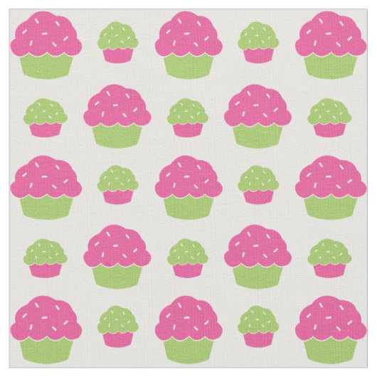 ピンクおよび緑のカップケーキ ファブリック (クローズアップ)