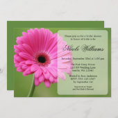 ピンクおよび緑のガーベラのデイジーのブライダルシャワー 招待状 (正面/裏面)