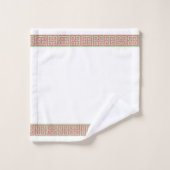 ピンクおよび緑のギリシャ人の鍵のボーダー バスタオルセット (ウォッシュタオル)