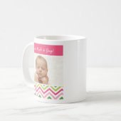 ピンクおよび緑のシェブロンの写真のマグ コーヒーマグカップ (正面左)