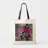 ピンクおよび緑のシルクハットを持つスタイルのフクロウを入れ墨して下さい トートバッグ (正面)
