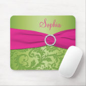 ピンクおよび緑のダマスク織のマウスパッド マウスパッド (マウス)