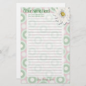 ピンクおよび緑のデイジーの個人的な文房具 便箋 (正面/裏面)