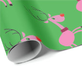 ピンクおよび緑のトナカイの覆い ラッピングペーパー (ロールコーナー)