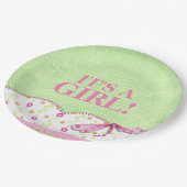 ピンクおよび緑のトンボのベビーシャワー ペーパープレート (アングル)