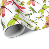 ピンクおよび緑のトンボ ラッピングペーパー (ロールコーナー)