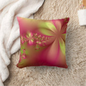 ピンクおよび緑のフラクタルの花柄の装飾用クッション クッション (ブランケット)