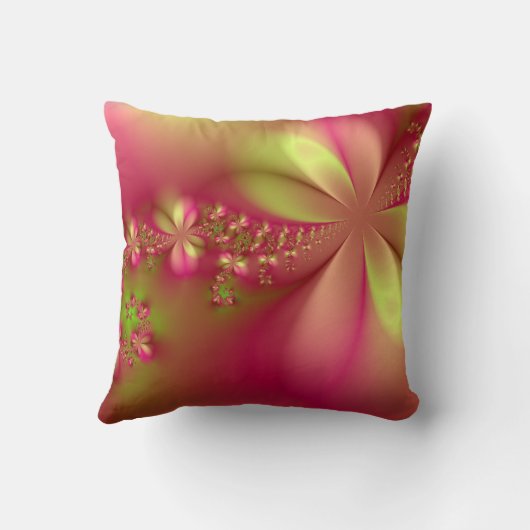 ピンクおよび緑のフラクタルの花柄の装飾用クッション クッション (裏面)