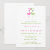 ピンクおよび緑のフラミンゴのカップルのウェディングシャワー 招待状 (正面/裏面)