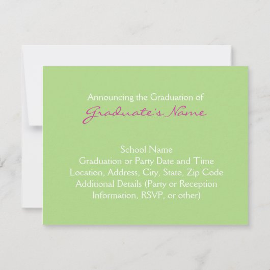 ピンクおよび緑のペイズリーの卒業の発表 招待状 (裏面)