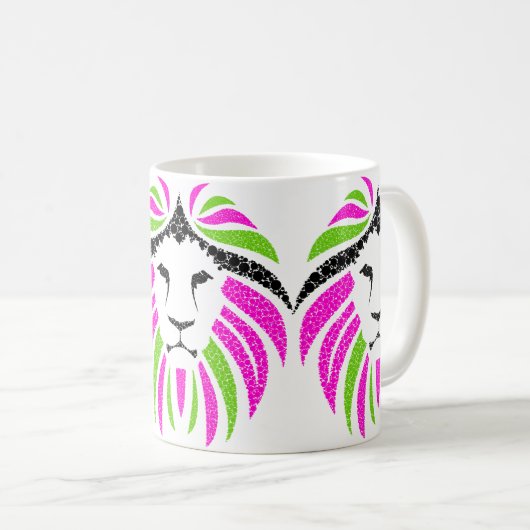 ピンクおよび緑のライオンのマグ(かわいらしいコーヒー・マグ) コーヒーマグカップ (正面右)
