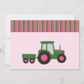 ピンクおよび緑の女の子のトラクターの誕生日の招待 招待状 (裏面)
