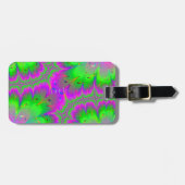ピンクおよび緑の孔雀の尾 ラゲッジタグ (正面横)