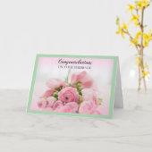 ピンクおよび緑の結婚式のお祝いカード カード (黄色い花)