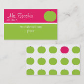 ピンクおよび緑のAppleの先生の名刺 名刺 (正面/裏面)