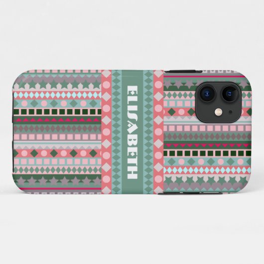 ピンクおよび緑キャンデーのアステカなジグザグパターン Case-Mate iPhoneケース (裏面(横))