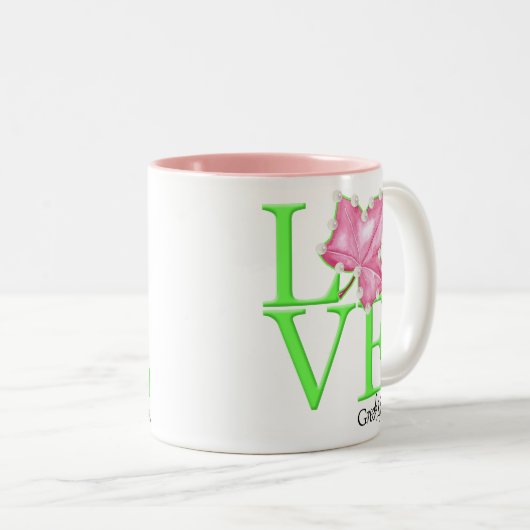 ピンクおよび緑愛ギリシャの生命マグ ツートーンマグカップ (正面右)