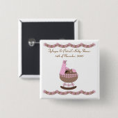 ピンクおよび茶色のテーマのベビーシャワー 缶バッジ (正面&裏面)