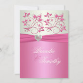 ピンクおよび薄緑の花柄IIの結婚式招待状 招待状 (正面)