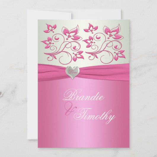 ピンクおよび薄緑の花柄IIの結婚式招待状 招待状 (正面)