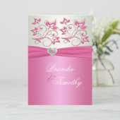 ピンクおよび薄緑の花柄IIの結婚式招待状 招待状 (スタンド正面)