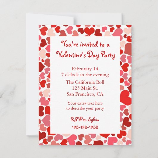 ピンクおよび赤いハートのバレンタインデーの招待状 招待状 (正面)