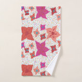 ピンクおよび赤い花柄のBathタオルセット バスタオルセット (ハンドタオル)