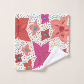 ピンクおよび赤い花柄のBathタオルセット バスタオルセット (ウォッシュタオル)