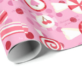 ピンクおよび赤く幸せな休日キャンデーのクリスマス ラッピングペーパー (ロールコーナー)