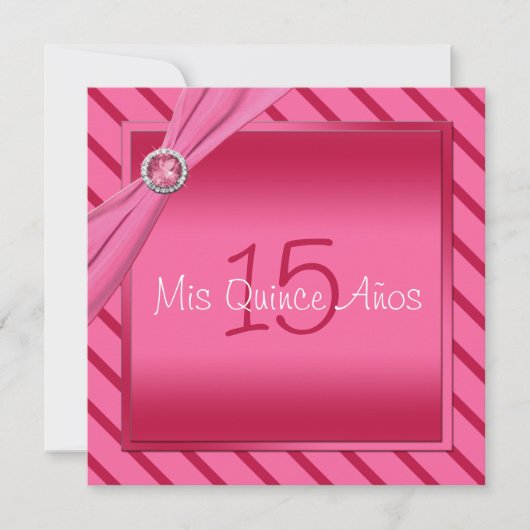 ピンクおよび赤のストライプなQuinceañeraの招待状 招待状 (正面)