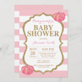 ピンクおよび金ゴールドのカボチャベビーシャワーの招待状 招待状 (正面/裏面)