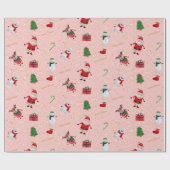 ピンクおよび金ゴールドのグリッターのクリスマスのキャラクター ラッピングペーパー (フラット)