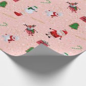 ピンクおよび金ゴールドのグリッターのクリスマスのキャラクター ラッピングペーパー (角)