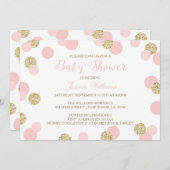 ピンクおよび金ゴールドのグリッターのベビーシャワー招待状 招待状 (正面/裏面)