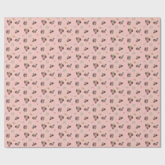 ピンクおよび金ゴールドのグリッターの不思議の国のアリス ラッピングペーパー (フラット)