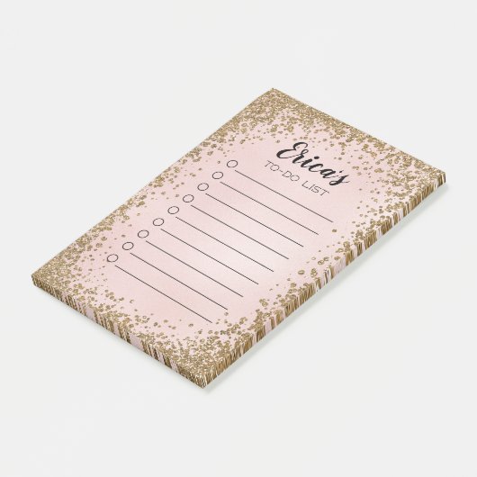 ピンクおよび金ゴールドのグリッターの個人的な大騒ぎのチェックリスト ポストイット (アングル)