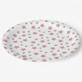 ピンクおよび金ゴールドのグリッターの星9"紙皿 ペーパープレート (アングル)