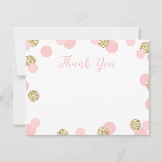 ピンクおよび金ゴールドのグリッターの紙吹雪のサンキューカード サンキューカード (正面)