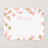 ピンクおよび金ゴールドのグリッターの紙吹雪のサンキューカード サンキューカード (正面/裏面)